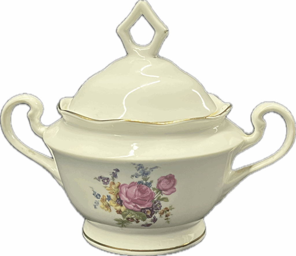White Floral Porcelain Sugar Bowl