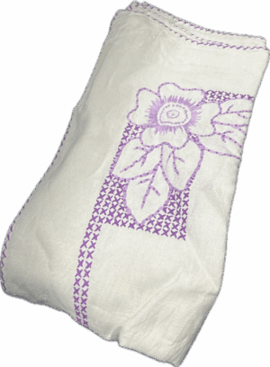 White Dish Towel with Purple Embroidery