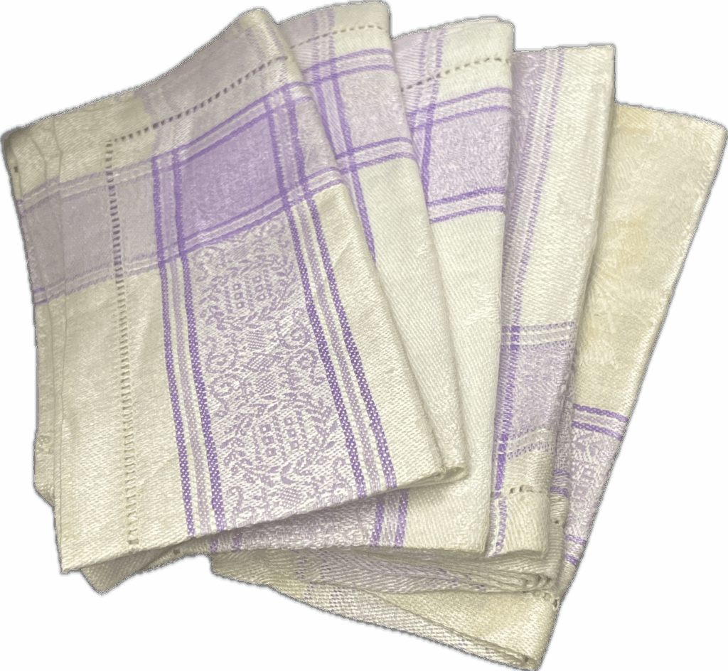 White and Purple Plaid Embroidered Napkins with Matching Tablecloth