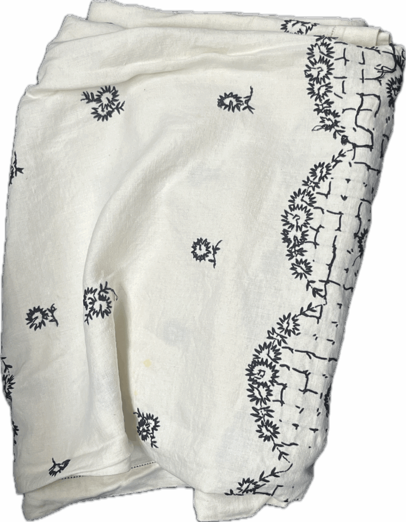 White Tablecloth with Black Embroidery