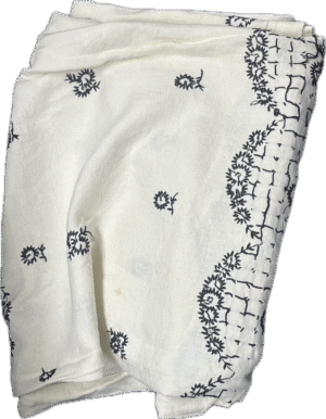 White Tablecloth with Black Embroidery