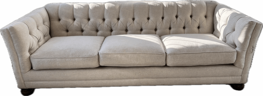 Beige Tufted Back Bun Foot Sofa