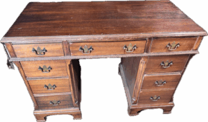 Antique Desk with 9 Drawers and Brass Hardware