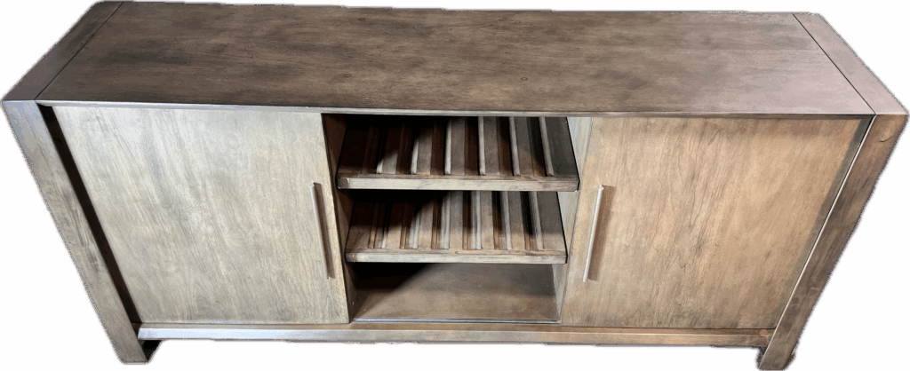 Wood Sideboard with Sliding Door and Silver Detail