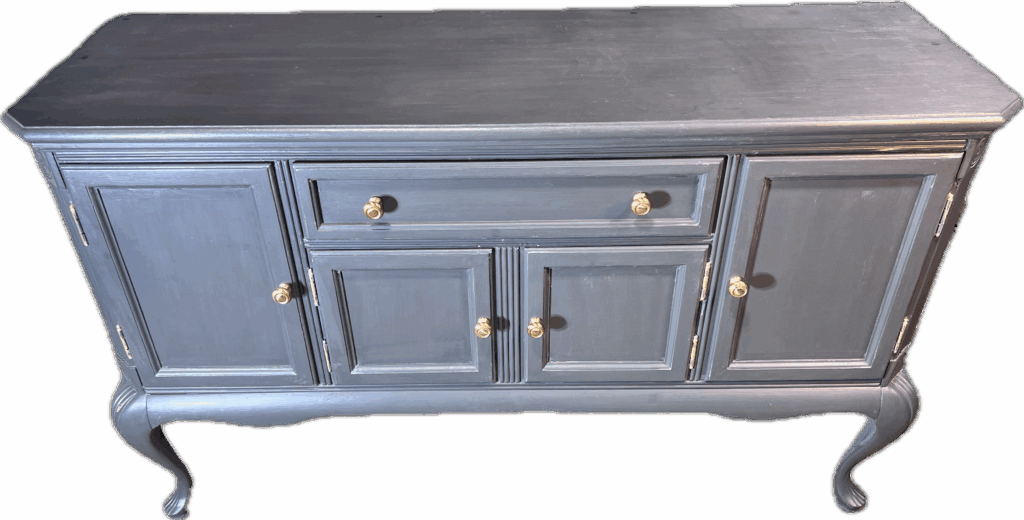 Grey Sideboard with Gold Hardware and Curved Feet