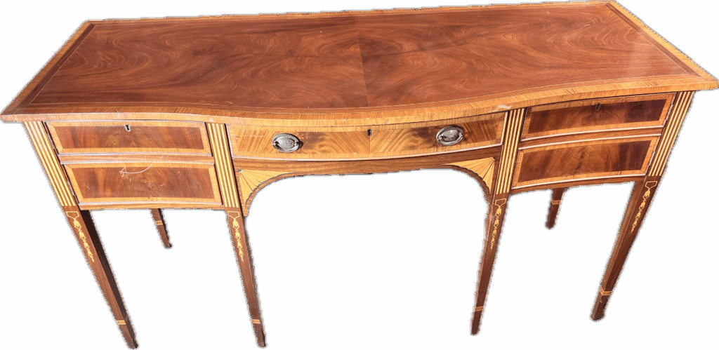 Burled Walnut Sideboard with Inlay Design and Gold Hardware