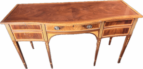 Burled Walnut Sideboard with Inlay Design and Gold Hardware