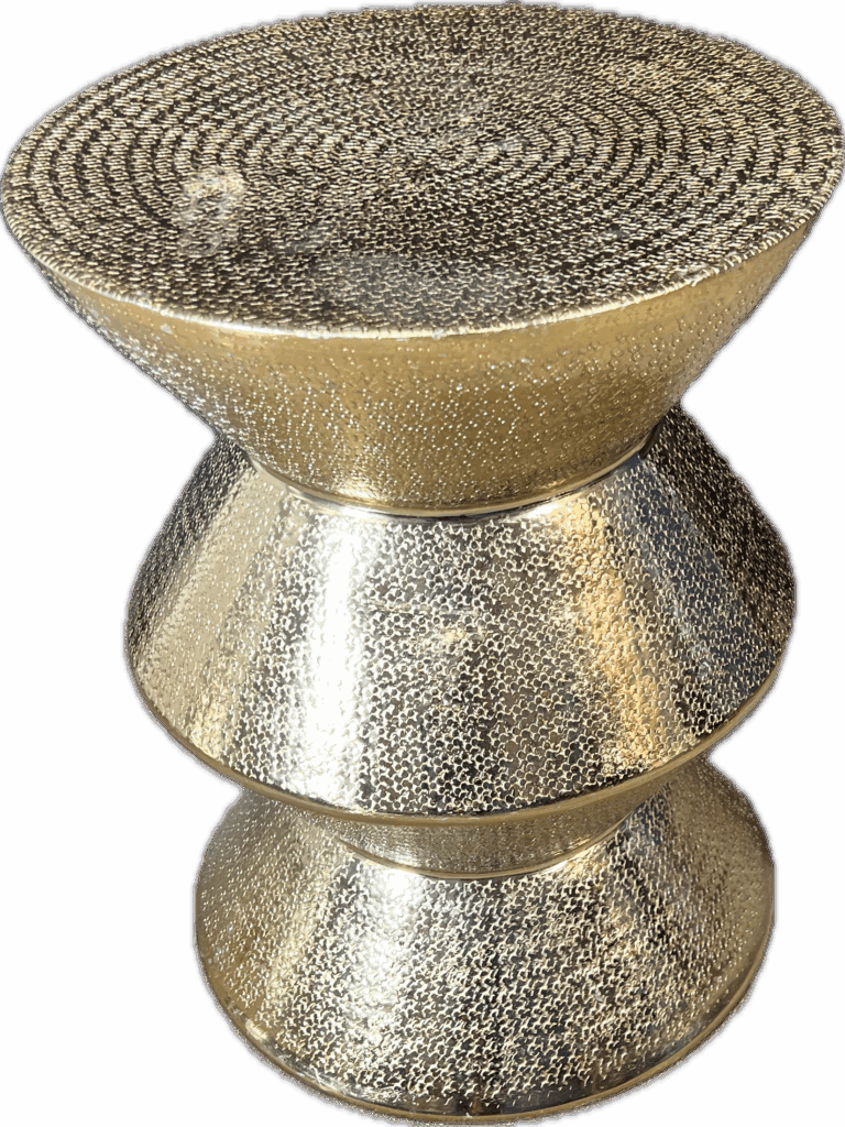Hammered Gold Drum Table with Zigzag Silhouette