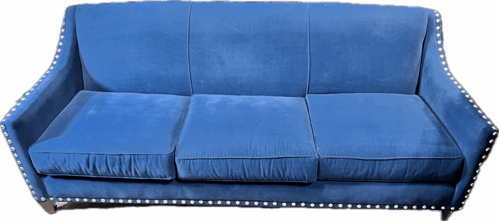 Navy Velvet Sofa with Silver Nailheads
