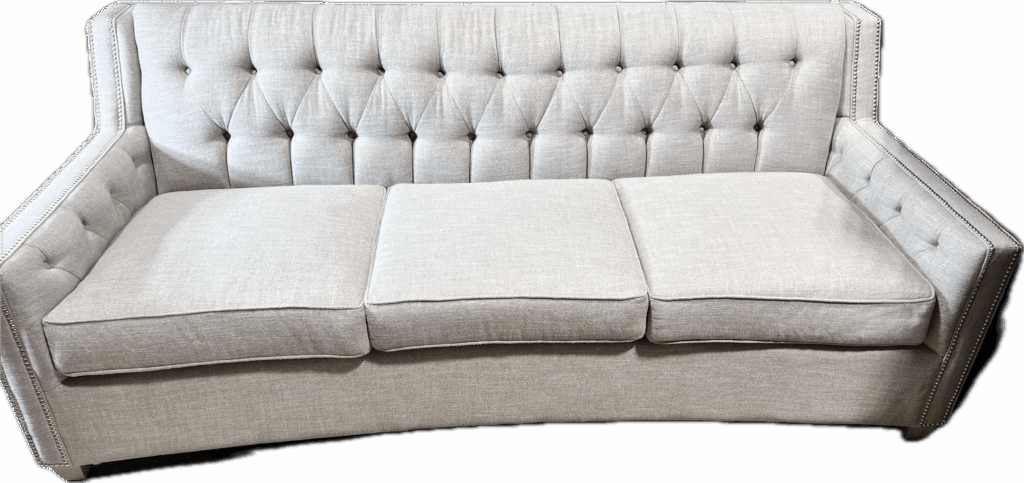 Cream Tight Back Tufted Sofa with Silver Nailheads
