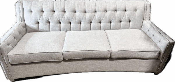 Cream Tight Back Tufted Sofa with Silver Nailheads