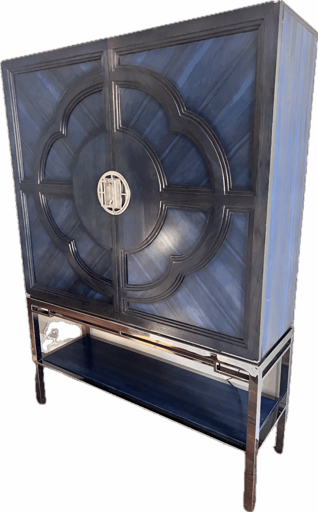 Blue and Silver Elegant Bar Cabinet