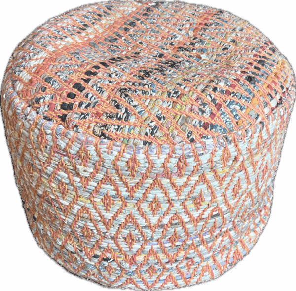 Orange Round Woven Pouf