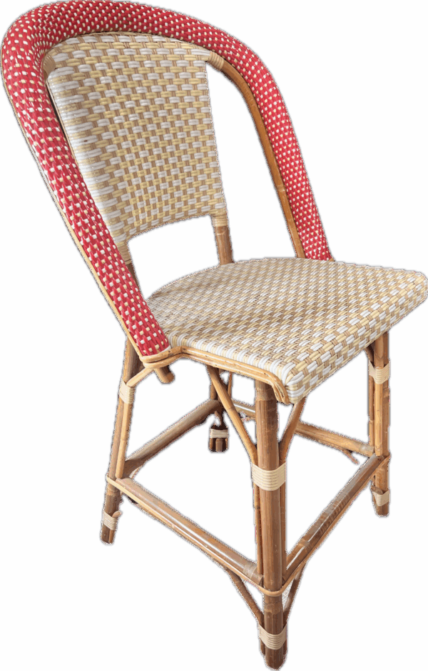 Red and White Wicker and Rattan Counter Stool