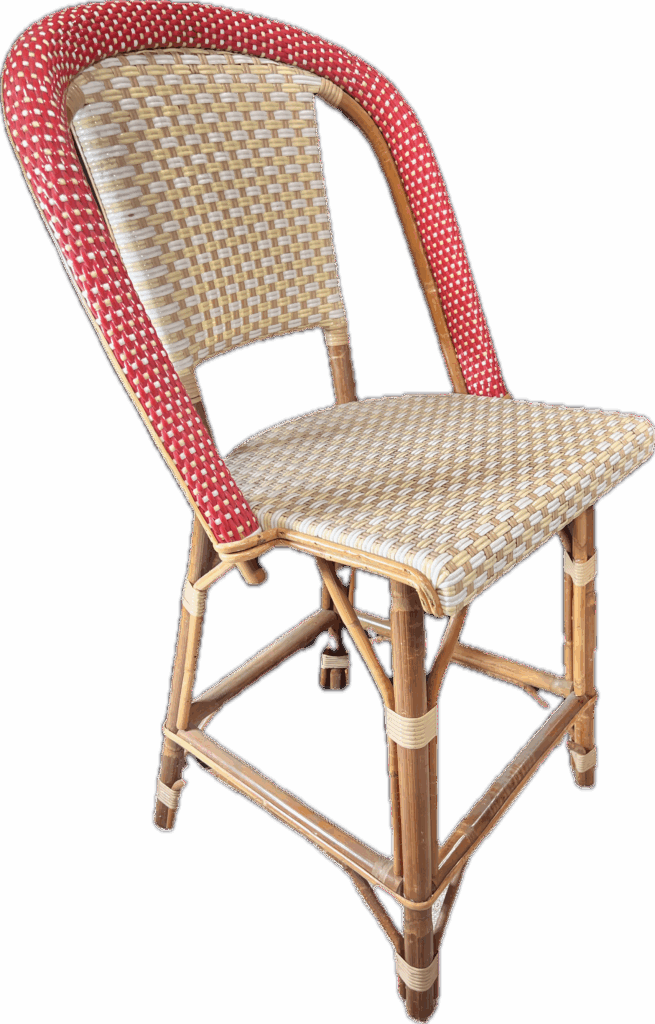 Red and White Wicker and Rattan Counter Stool