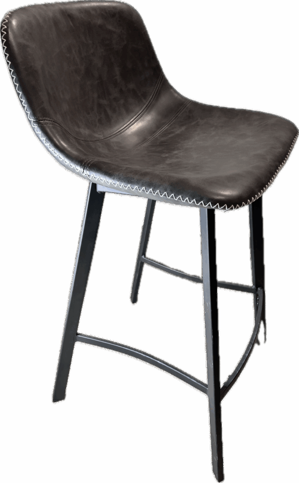 Grey Vinyl Bar Stool with Whip Stitching