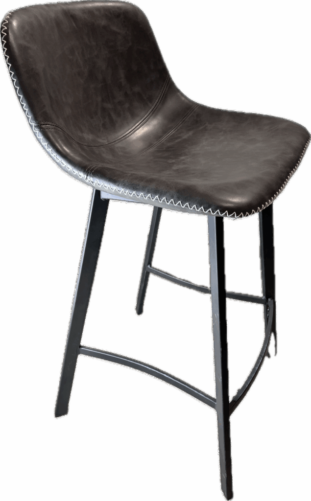 Grey Vinyl Bar Stool with Whip Stitching