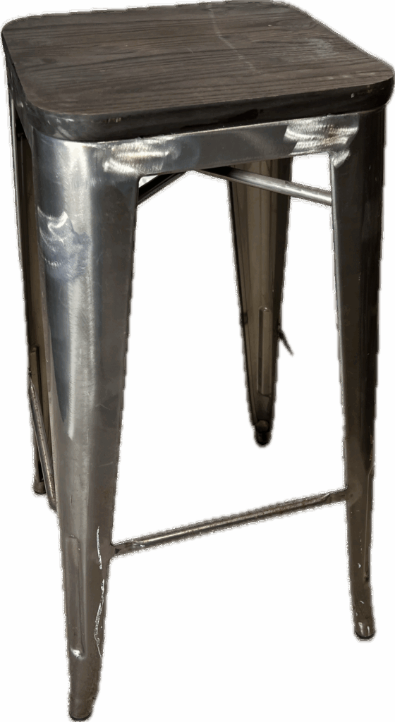 Silver Bar Height Stool with Wood Seat