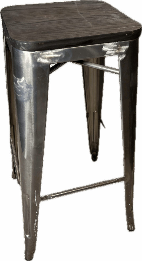 Silver Bar Height Stool with Wood Seat