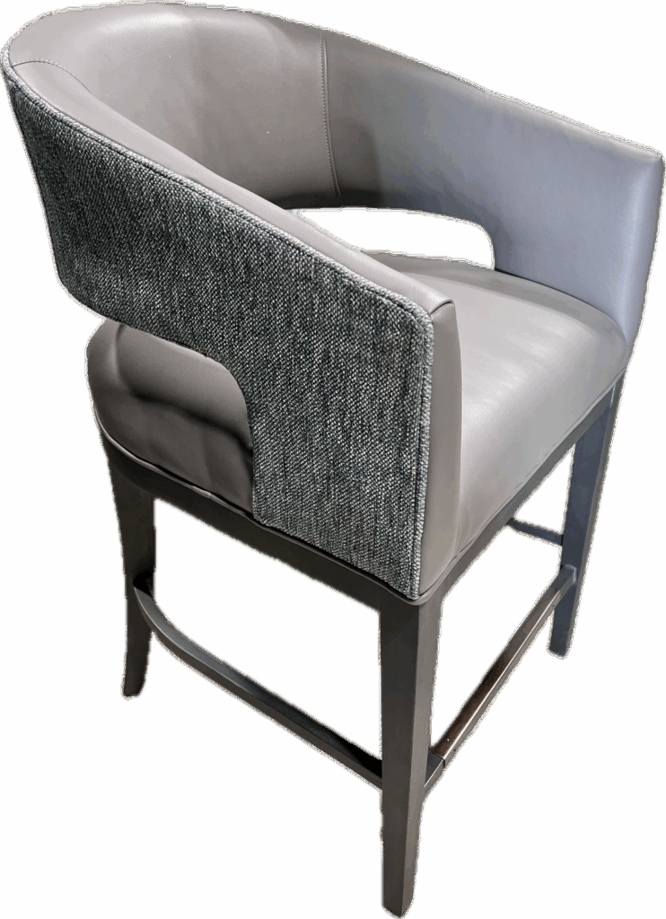 Pewter Upholstered Leather and Linen Counter Stool