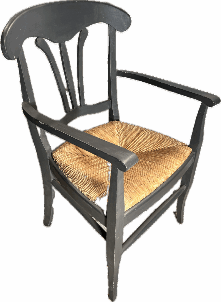 Black Wooden Arm Chair with Rush Bottom Seat