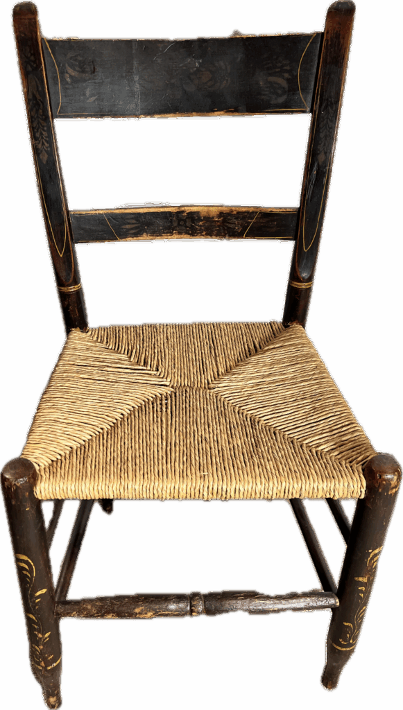 Authentic Hitchcock Black Wood Chair with Woven Seat