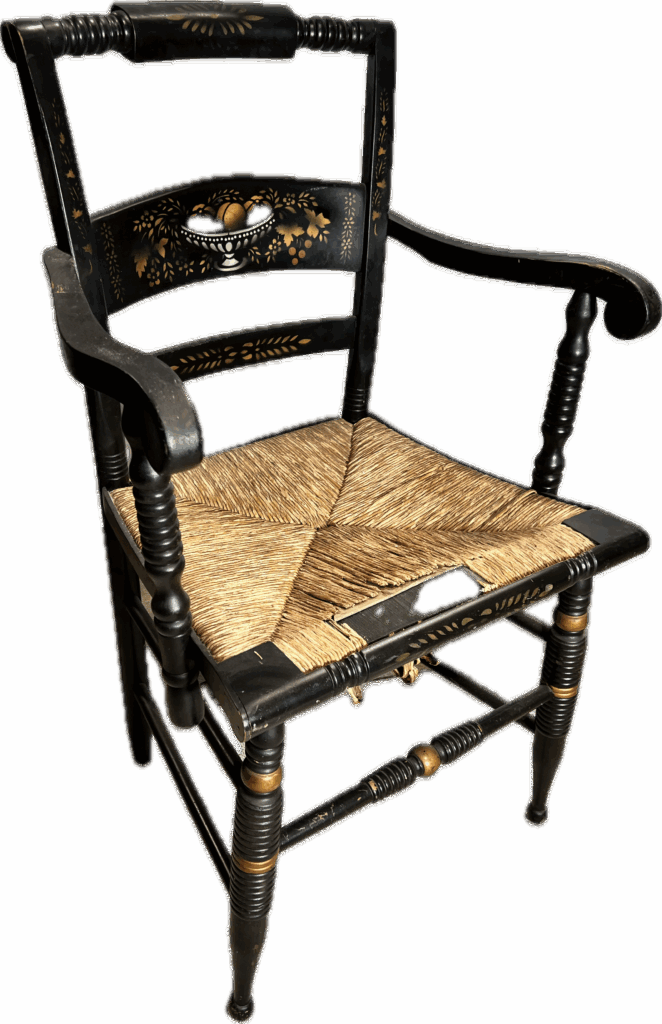 Authentic Hitchcock Armchair with Woven Rush Seat, Signed
