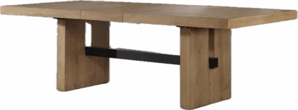 Extendable Oak Trestle Wood Dining Table with Six Dining Chairs
