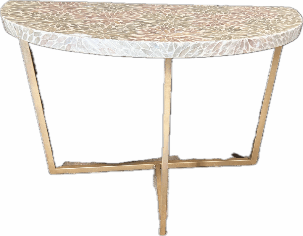Capiz Shell Half Moon Console Table with Gold Base
