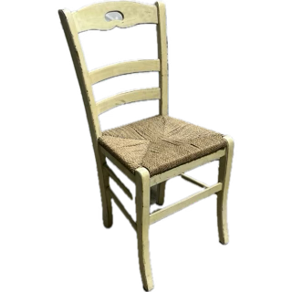 Ivory Ladder Back Wood Chair with Rush Bottom Seat