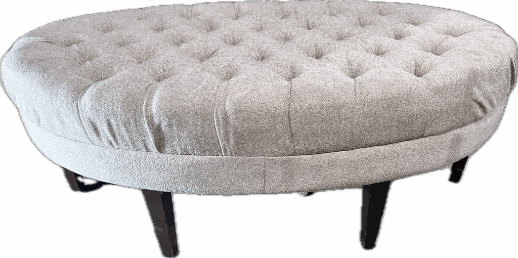 Beige Oval Tufted Cocktail Ottoman