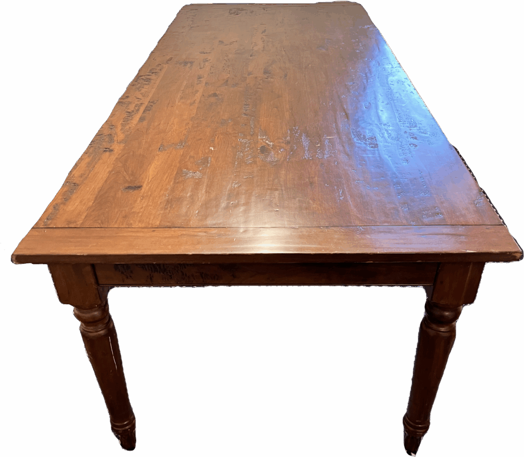 Distressed Solid Dark Wood Dining Table
