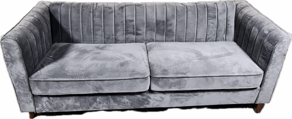 Grey Pleat Back Velvet Sofa