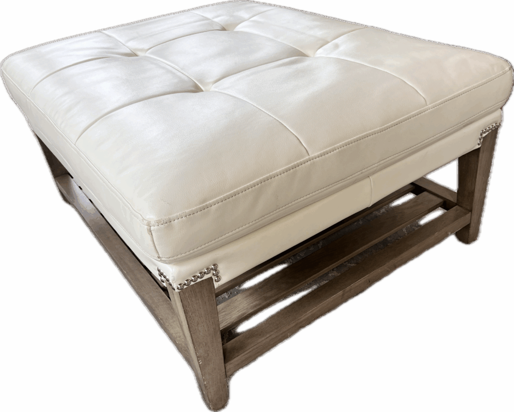 Tufted Leather Cocktail Ottoman with Silver Nailheads