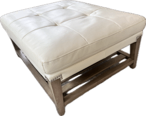 Tufted Leather Cocktail Ottoman with Silver Nailheads