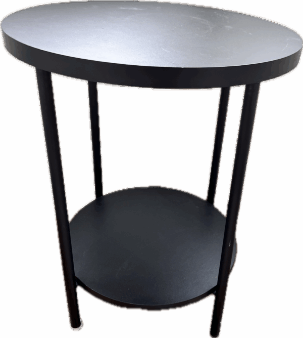 Black Round Side Table with 1 Shelf