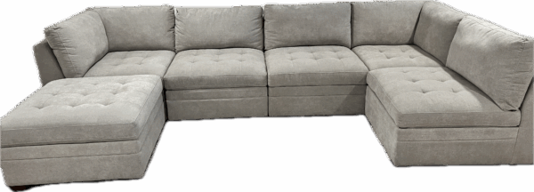 6-piece Beige Modular Sectional with Storage Ottoman