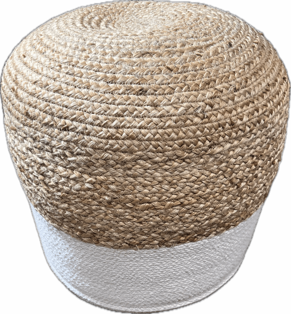 Jute and White Pouf
