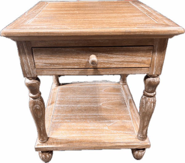 White Washed Wood Bedside Table