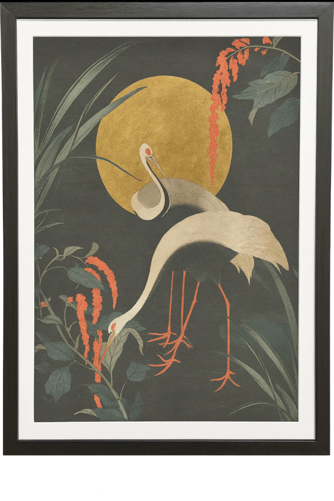 2 Crane Print Dark Frame