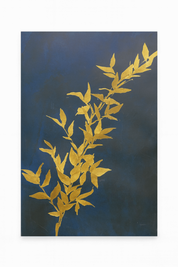 Gold Leaves on Navy Canvas