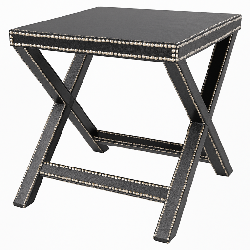 Black Leather Grasscloth Accent Table with Silver Nailheads