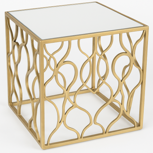 Mirrored Table with Gold Quatrefoil Base