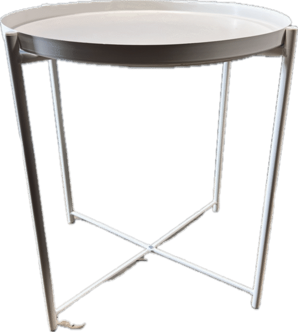 White Metal Round Table with X Base and Shallow Tray Top