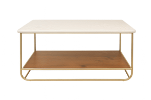 White and Wood with Gold Coffee Table