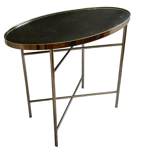 Oval Mirror-Top Table with Gold Base