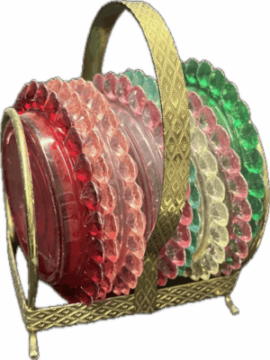 Vintage Plastic Rainbow Colors Drink Coasters with Holder