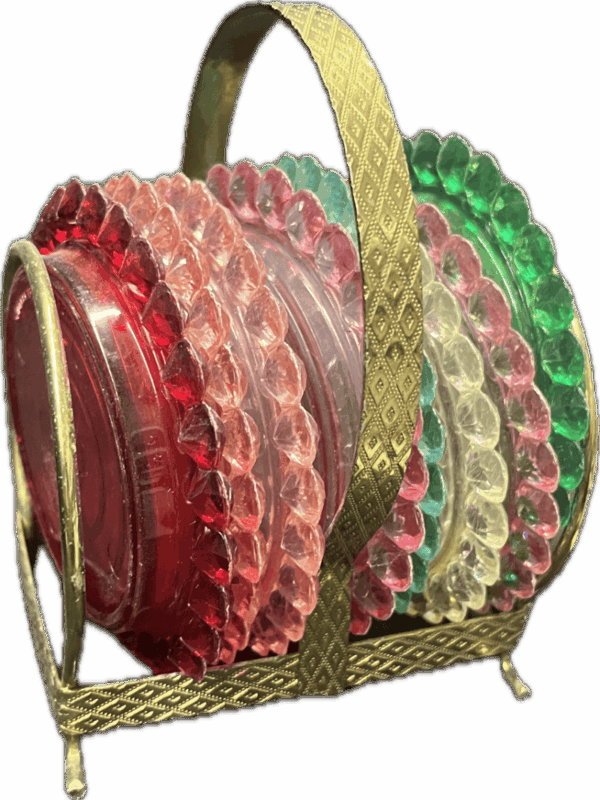 Vintage Plastic Rainbow Colors Drink Coasters with Holder