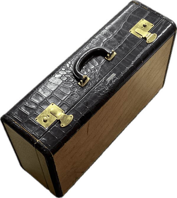 Vintage Faux Alligator Yellow and Brown Small Suitcase