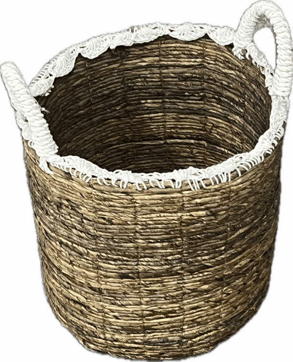 Wicker Laundry Basket with White Handles
